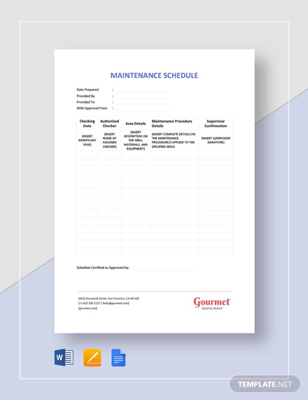 Maintenance Schedule Template