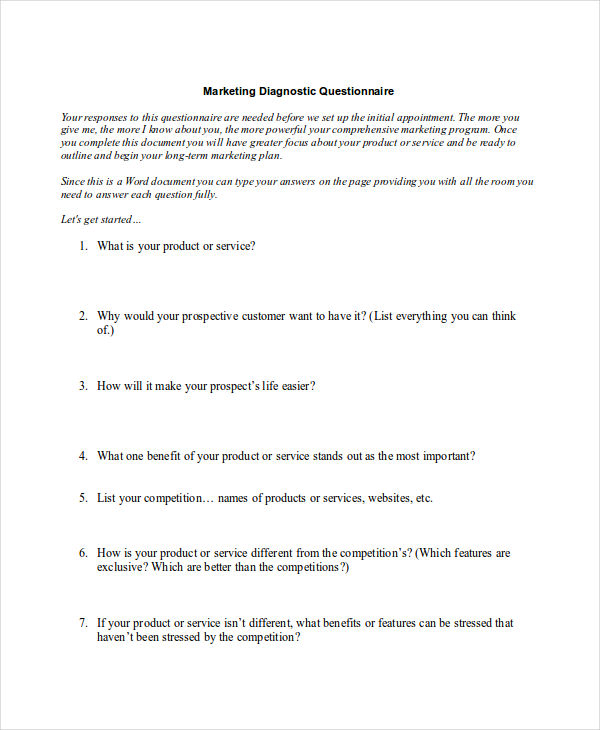 Marketing Basic Questionnaire