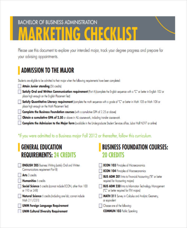Marketing Checklist Sample