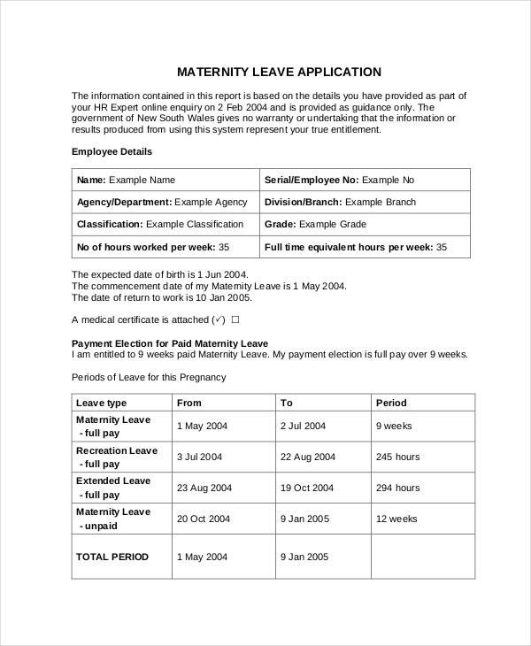 Maternity Leave Example