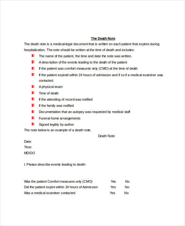 Death Note Examples Format How to Use Pdf