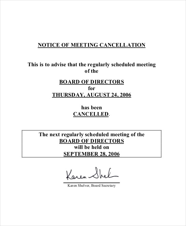 Meeting Cancellation