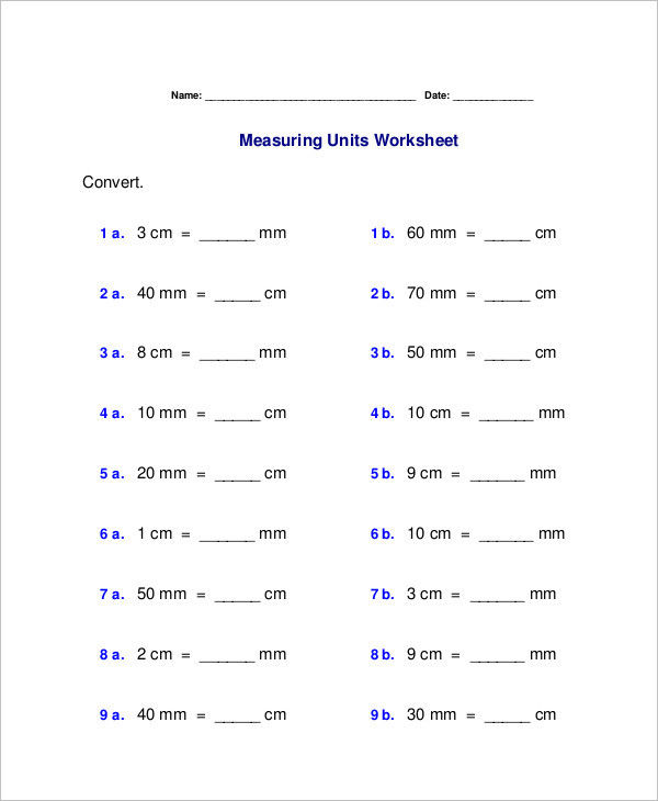 Example Of Metric Conversion Chart