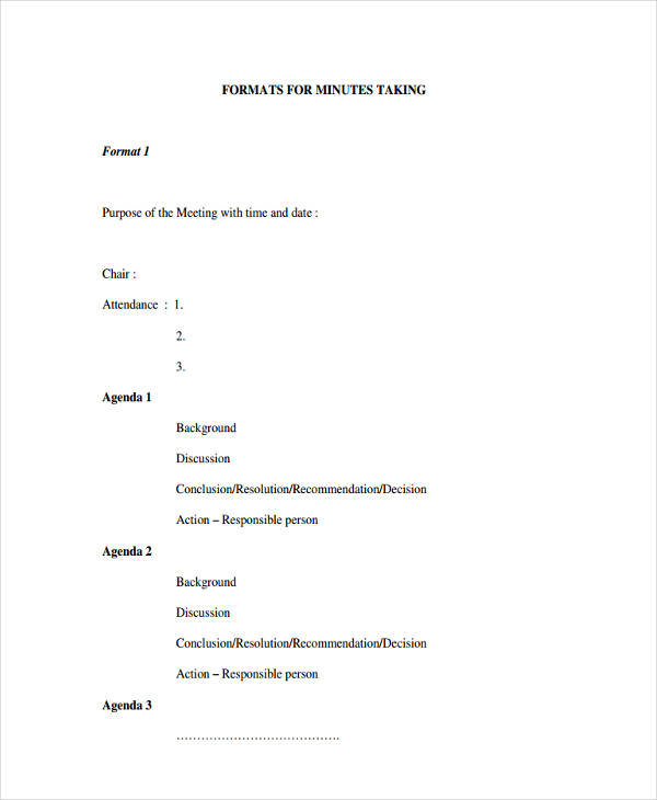 Minutes Writing Format Sample