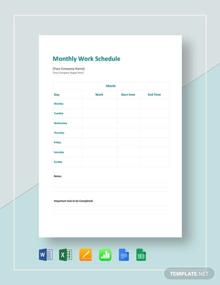 Monthly Work Schedule Template