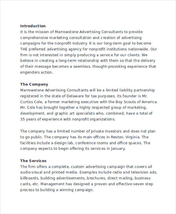 sample business plan for an advertising agency