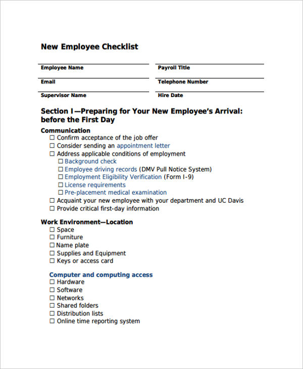 new employee checklist