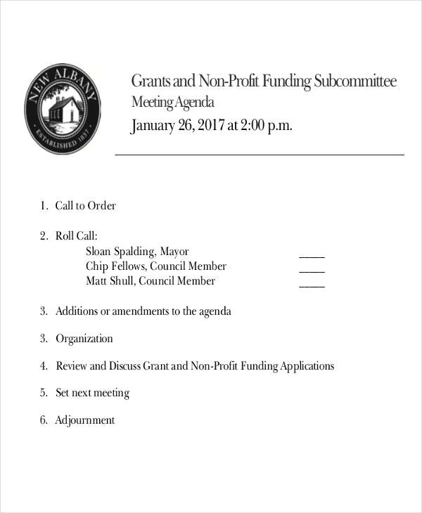 Nonprofit Funding Meeting Agenda