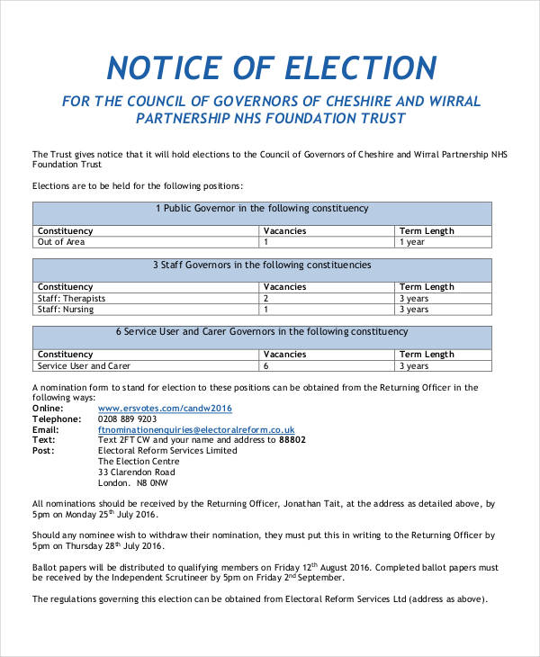 notice of election