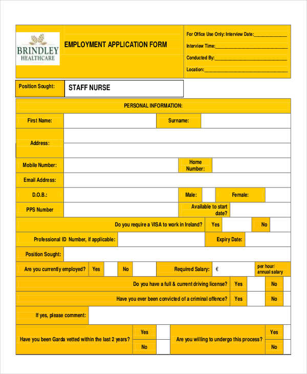 Nursing Employment Application