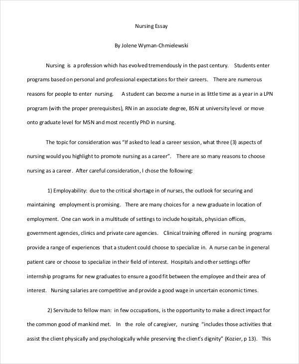 example of nursing essay