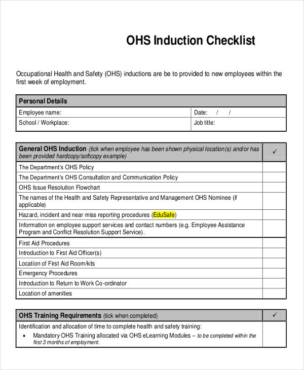ohs induction template