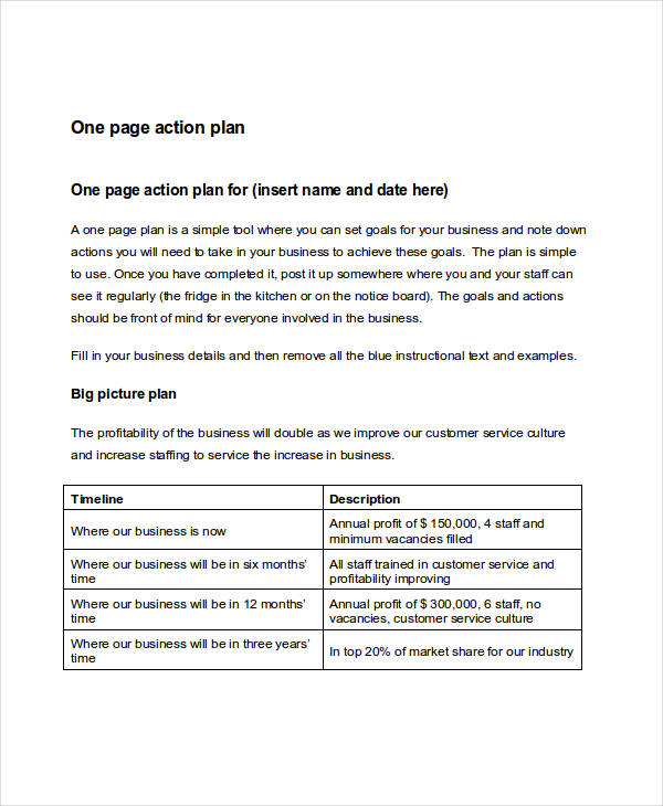 one page business plan2