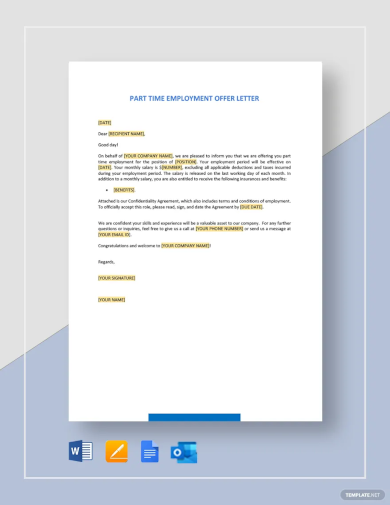 Part Time Employment Offer Letter Template