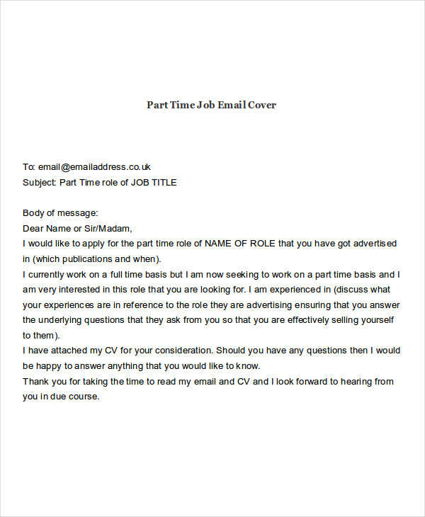 email cover letter format for job application