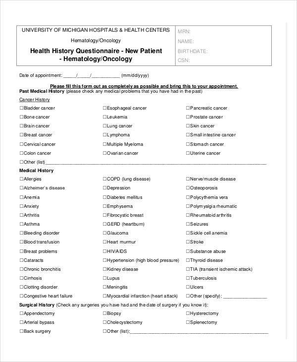 patient health history example