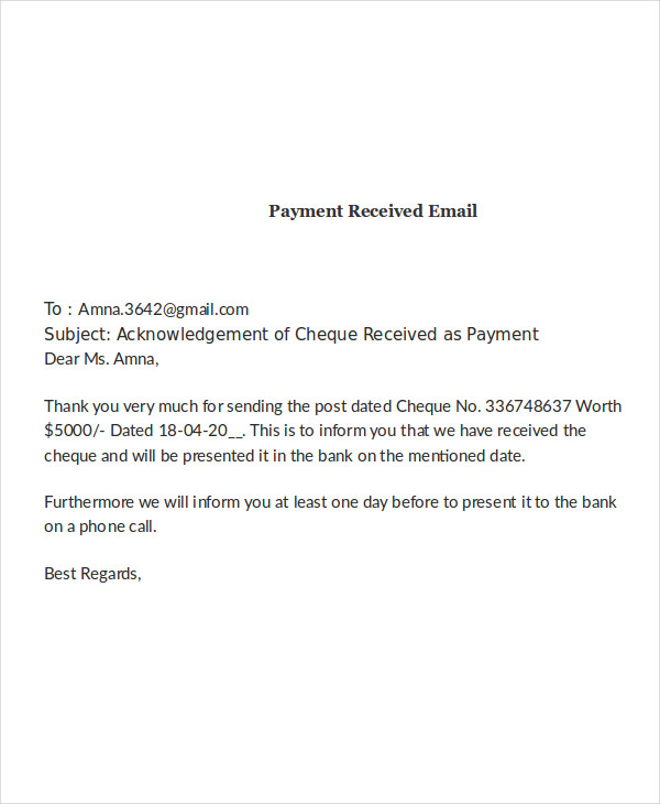 letter payment received thank you & Samples   4  Payment Examples Examples Email