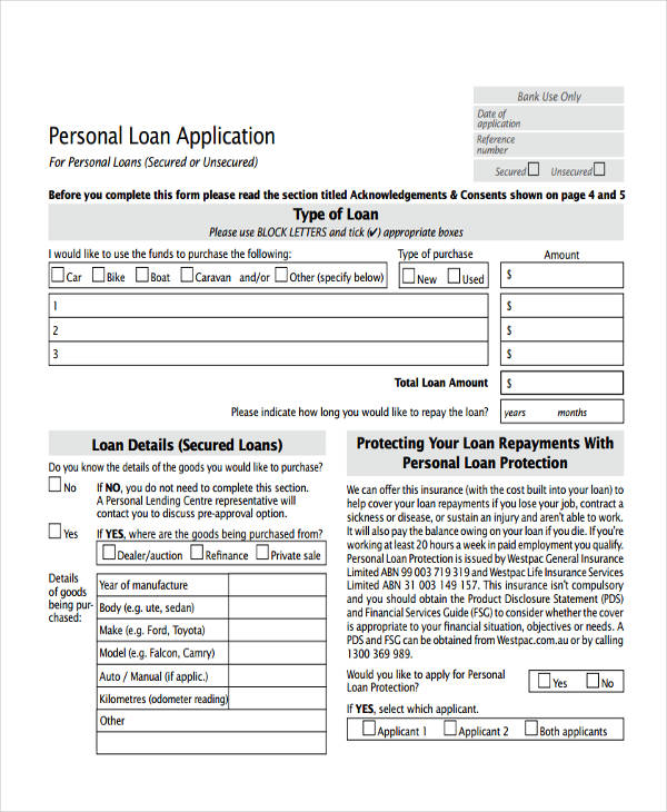personal loan example
