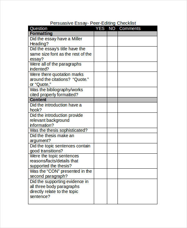 persuasive essay editing checklist