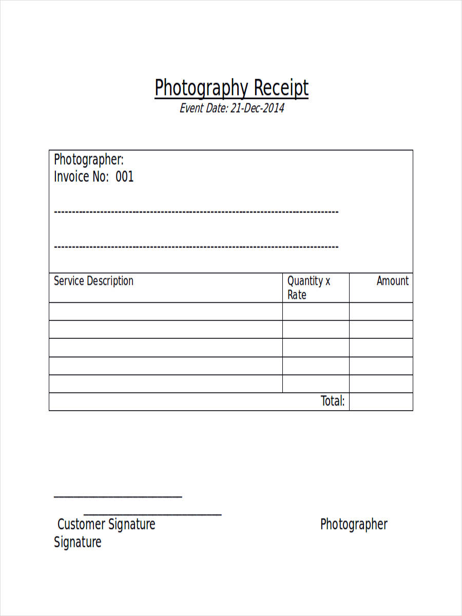 Photography Receipt Template Free