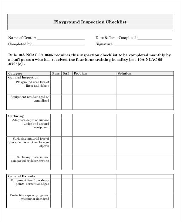 playground inspection checklist