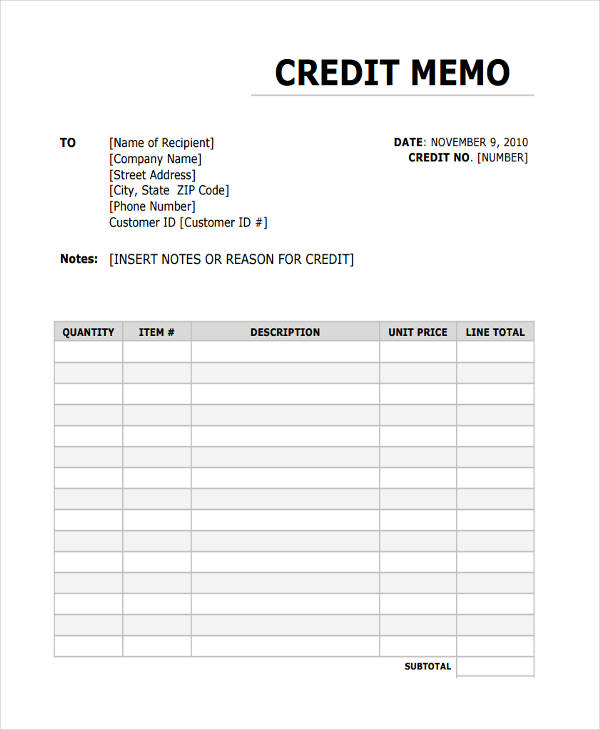 Credit Memo  14+ Examples, Format, Pdf  Examples