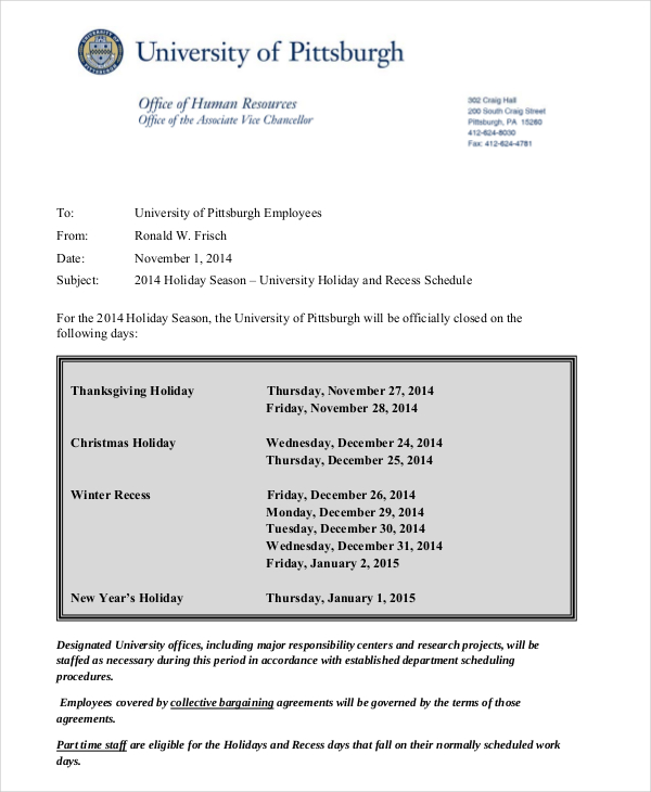 Holiday Memo 13+ Examples, Format, Pdf Examples