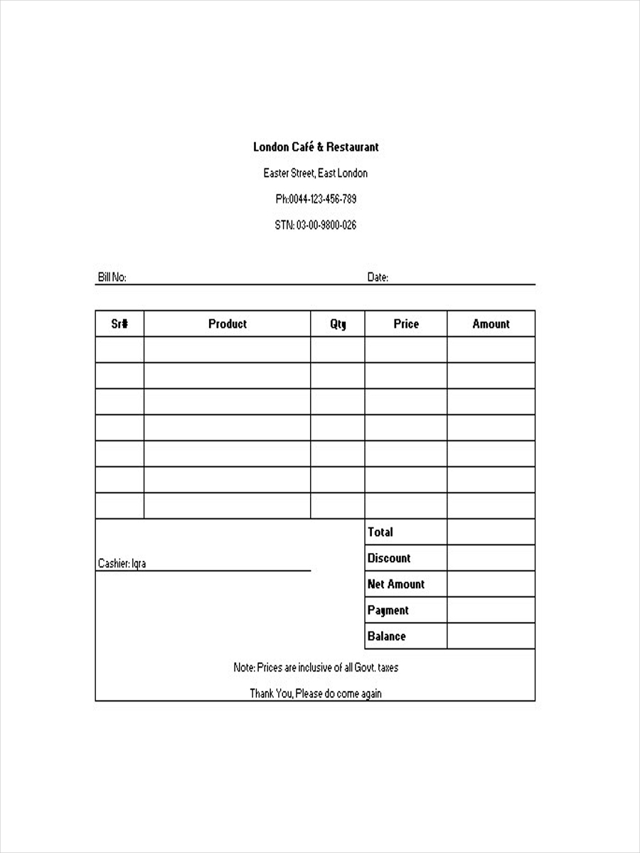 receipt template for excel