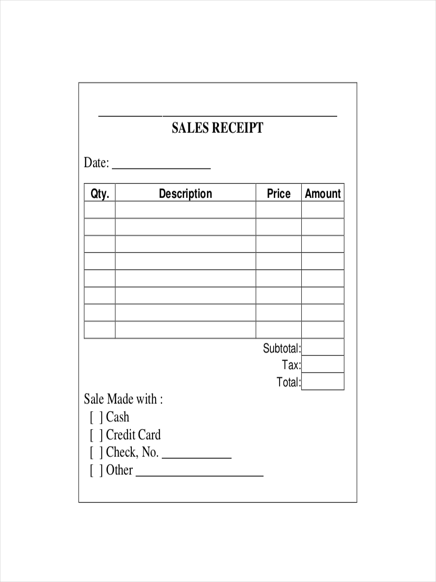 Sales Receipt Template Word