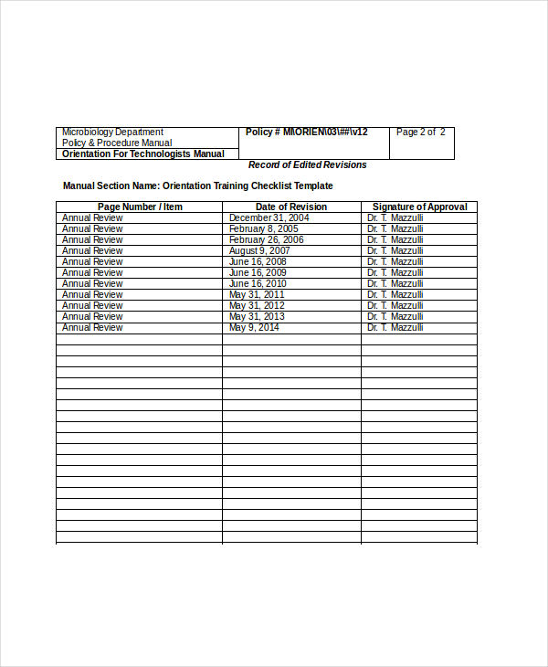 printable training checklist