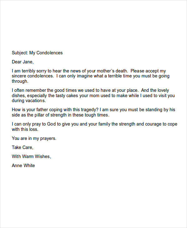 sample condolence email to colleague