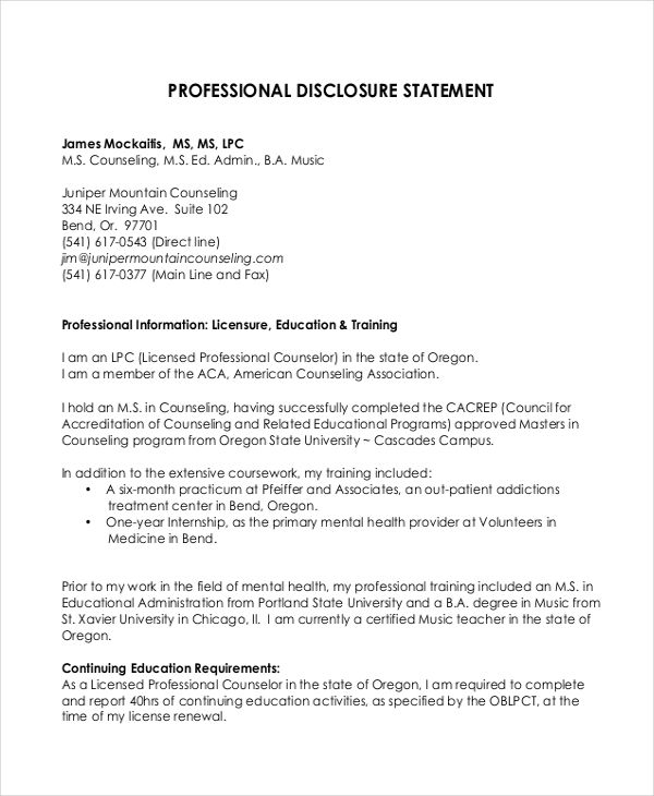 Disclosure Statement 7 Examples Format How To Write Pdf 6489