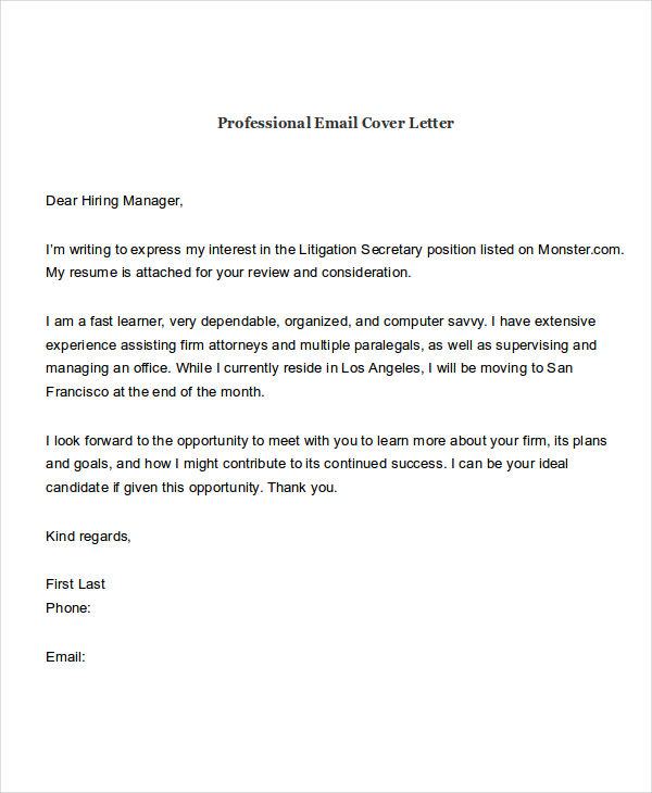 FREE 21+ Email Cover Letter Examples in PDF | DOC | Examples