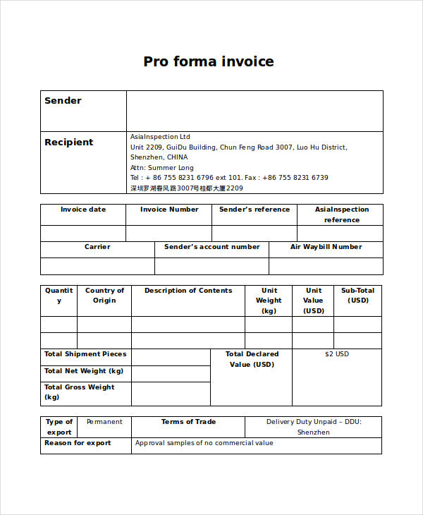 Proforma Payment