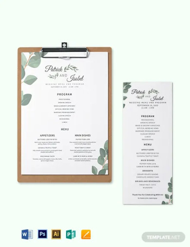 program menu wedding menu template