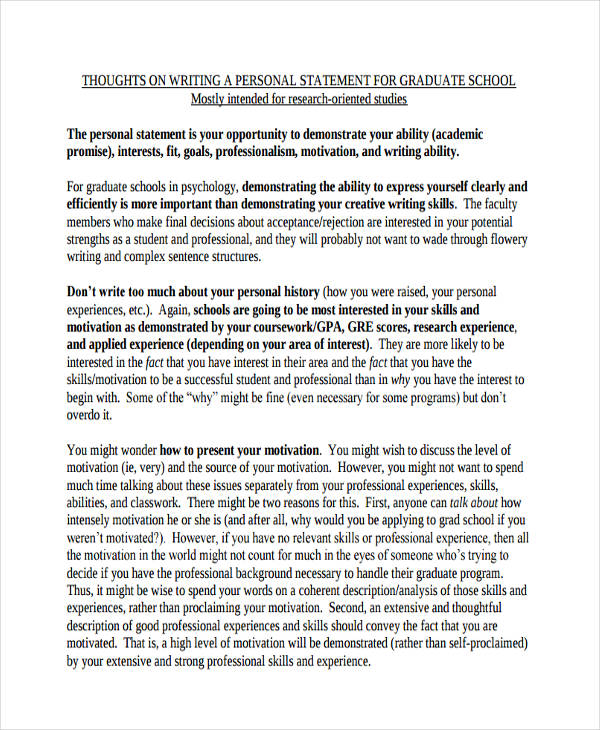 personal statement for graduate school written