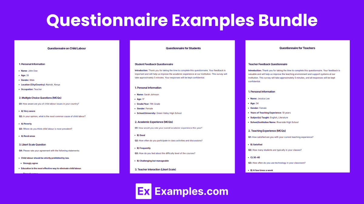 Questionnaire Examples Bundle 