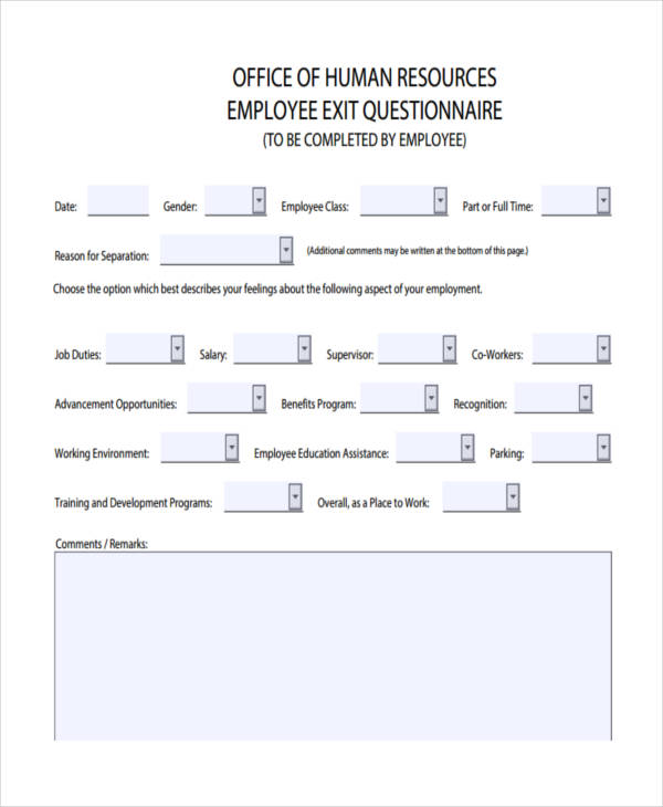 questionnaire for employees sample