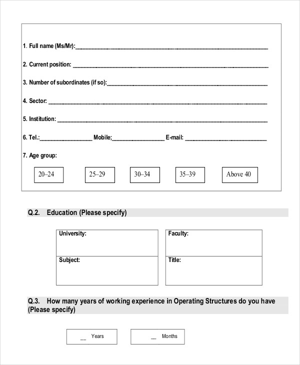 Questionnaire for Training