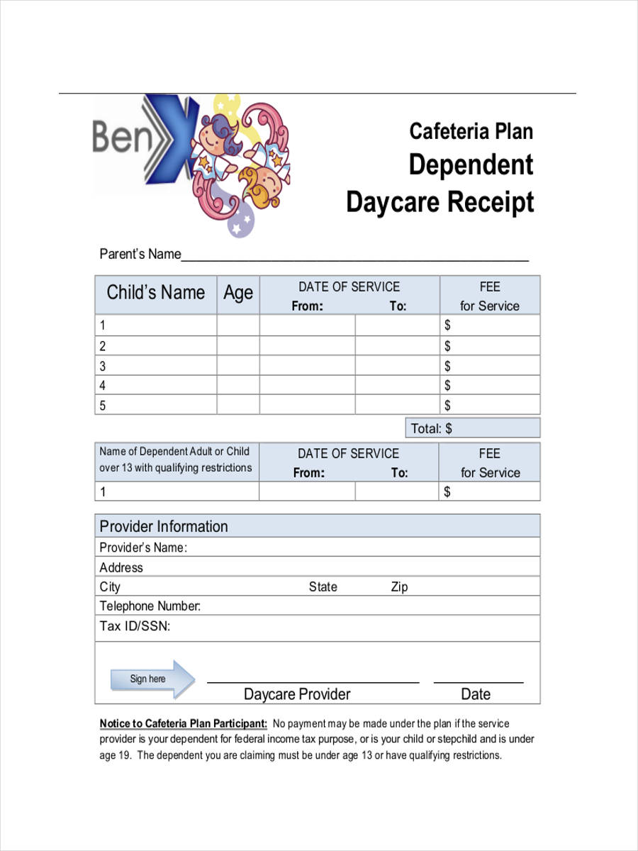 Receipt for Dependent Daycare