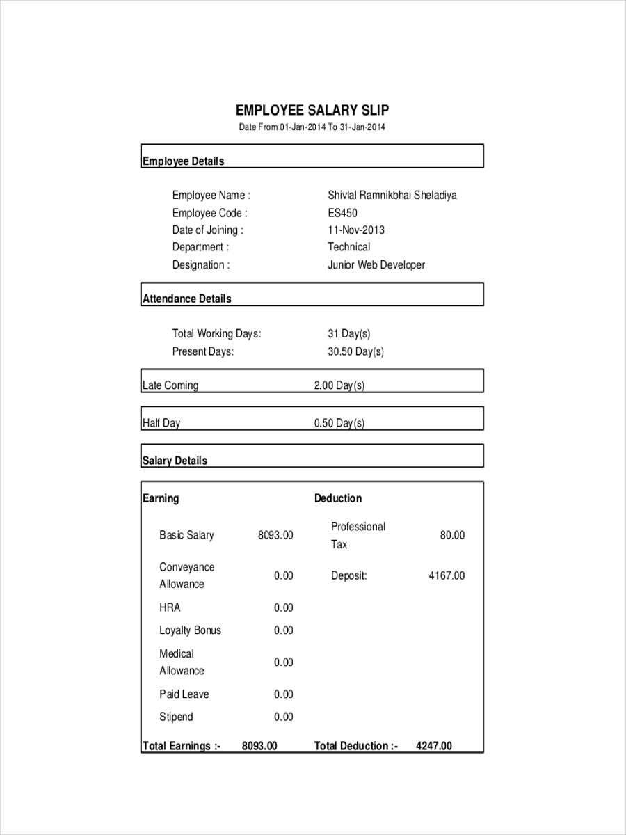 Receipt for Employee Salary