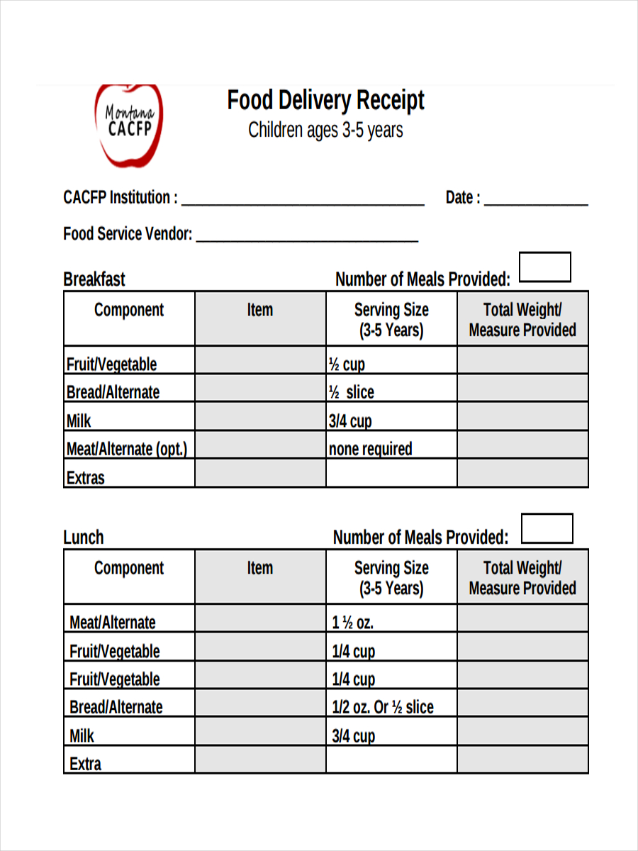 Sample Food Receipt