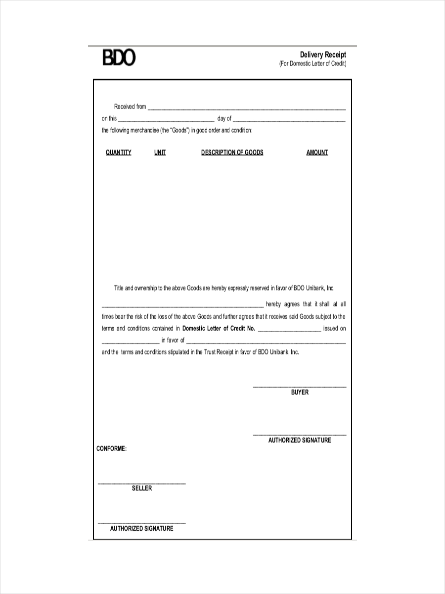 Delivery Receipt Templates 8 Word Excel PDF Formats Professional Word Templates