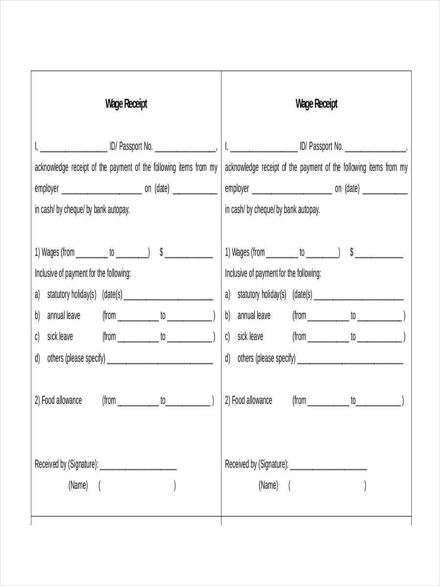 not salary received slip Samples  Receipt 5 Examples, Salary  Examples