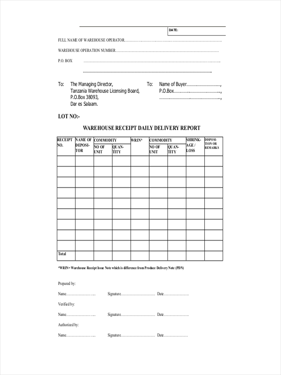 Corporate Distribution Receipt Template