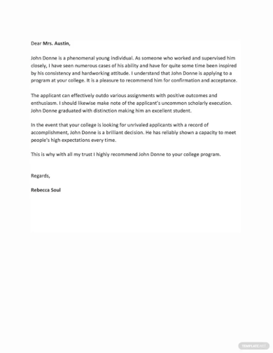 recommendation letter for college template