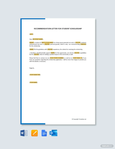 recommendation letter for student scholarship template