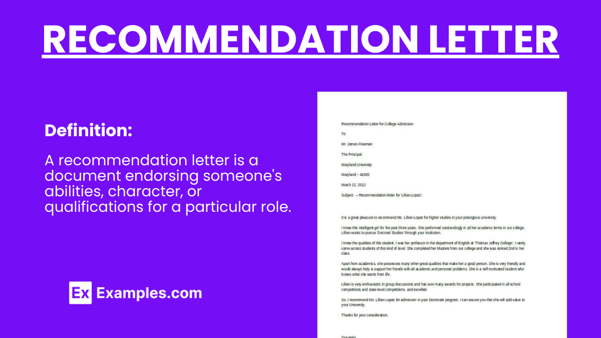 Definition and Examples of Letters of Recommendation