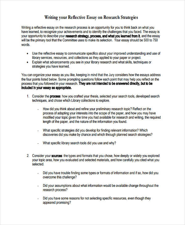 reflective essay example of essay writing