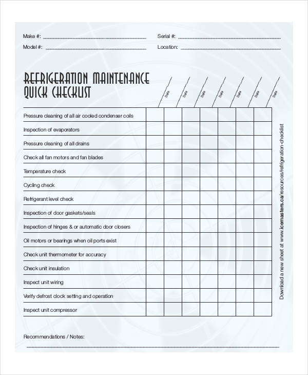 Maintenance Checklist 25 Examples Format Pdf